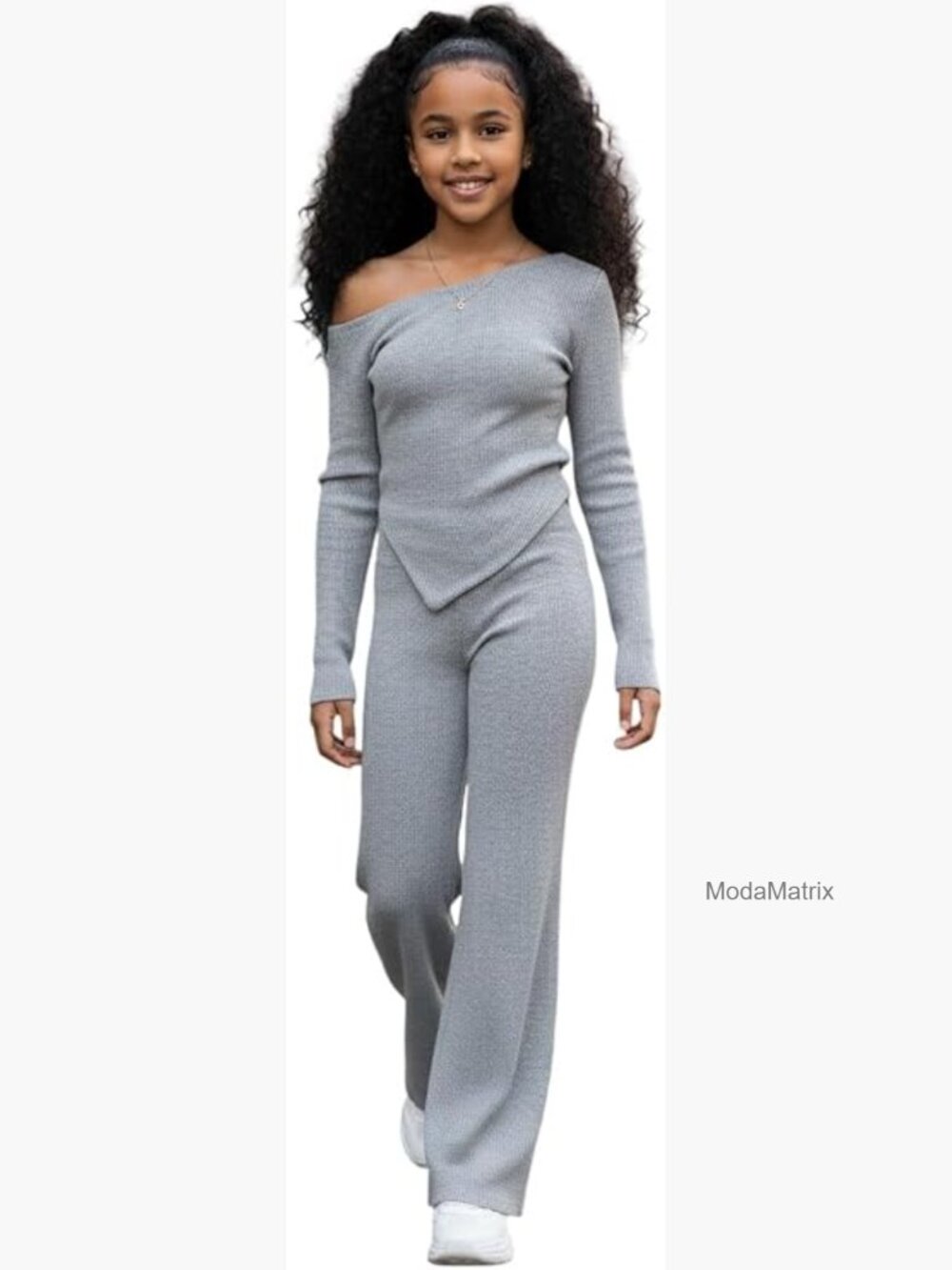 Girls 2 Piece Lounge Set Off Shoulder Top Wide Leg Pants 8-12 Y